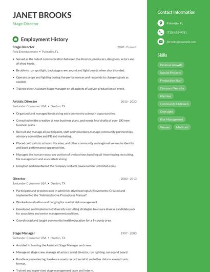 Stage Director Resume