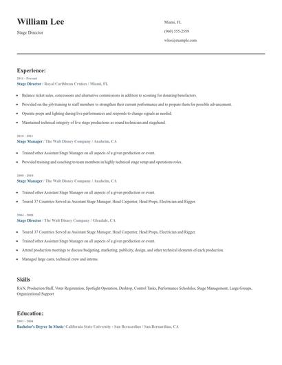 Stage Director Resume