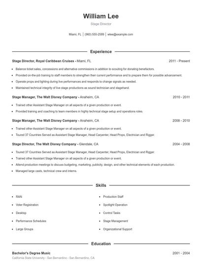 Stage Director Resume