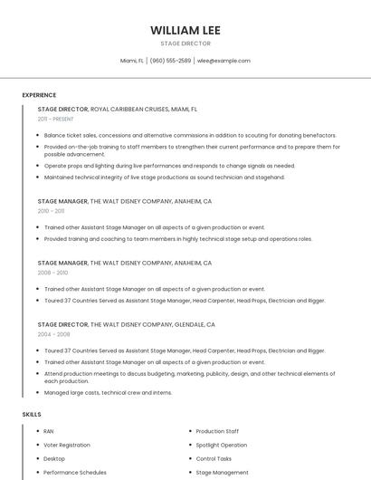 Stage Director Resume