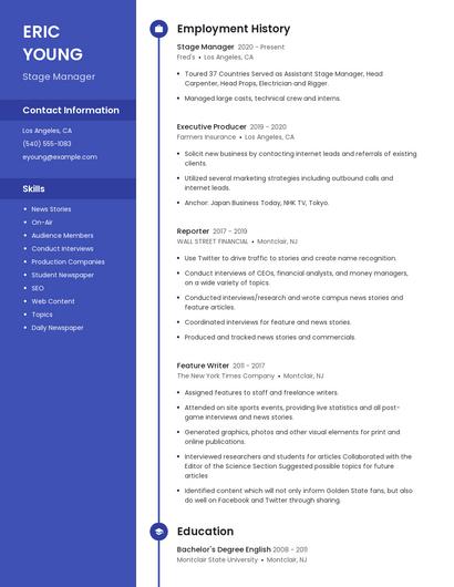 Stage Manager Resume