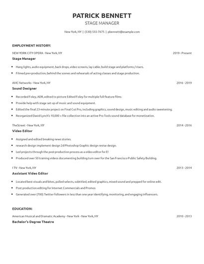Stage Manager Resume