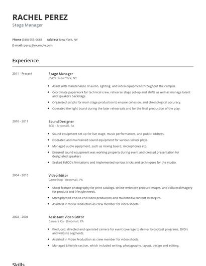 Stage Manager Resume
