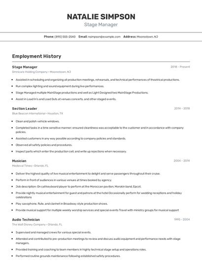 Stage Manager Resume