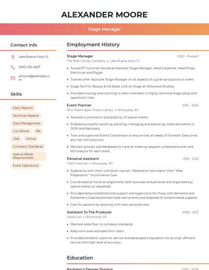 Stage Manager Resume