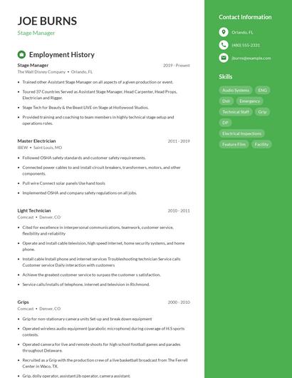 Stage Manager Resume