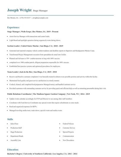 Stage Manager Resume
