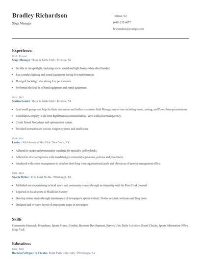 Stage Manager Resume