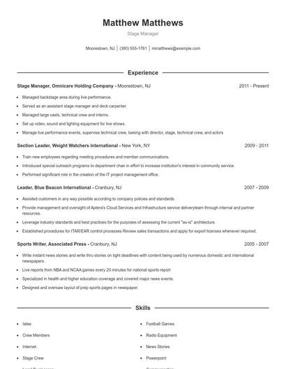 Stage Manager Resume