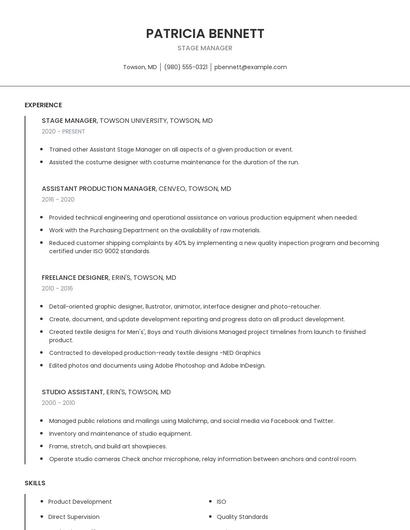 Stage Manager Resume