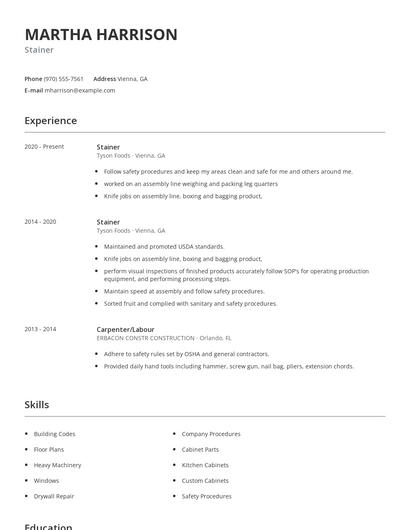 Stainer Resume