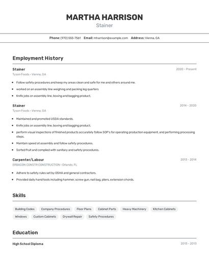Stainer Resume