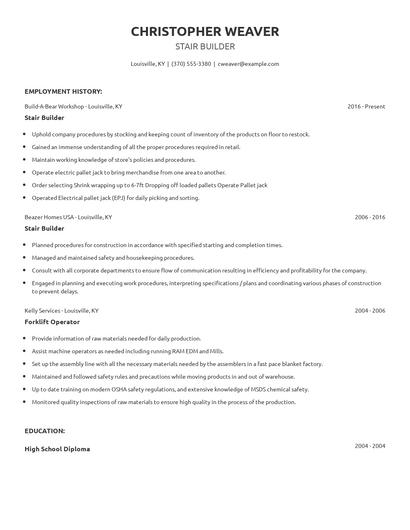 Stair Builder Resume