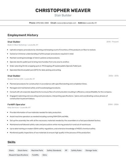 Stair Builder Resume