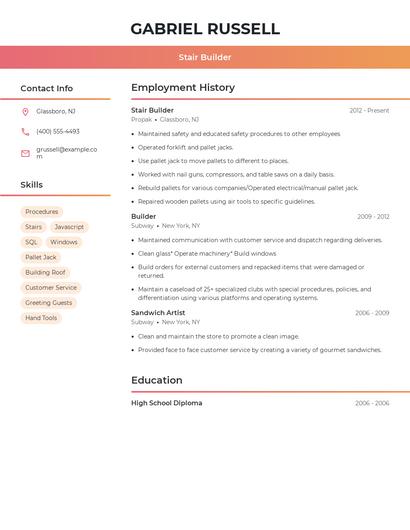 Stair Builder Resume