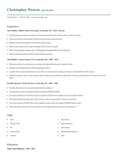 Stair Builder Resume
