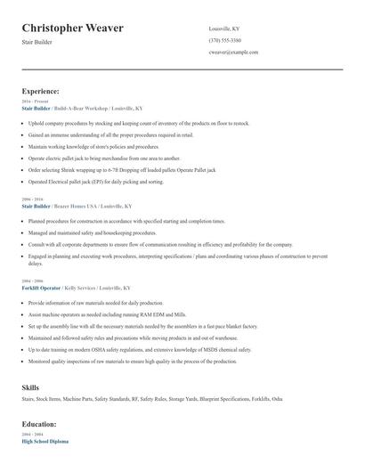 Stair Builder Resume