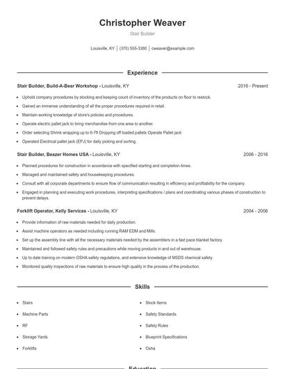 Stair Builder Resume