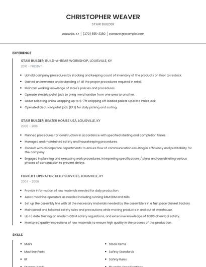 Stair Builder Resume