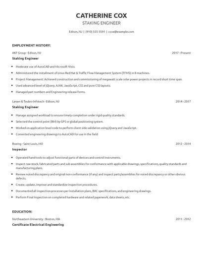 Staking Engineer Resume