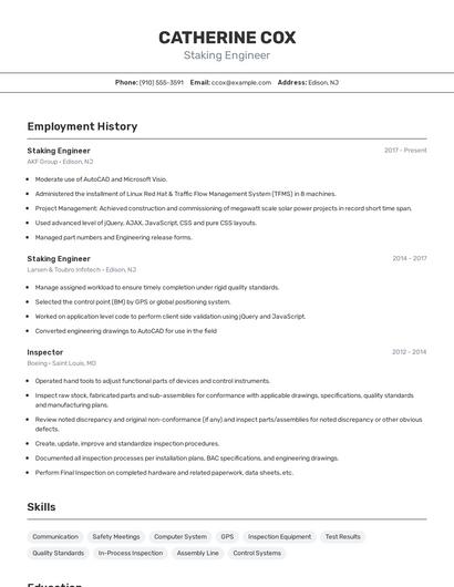 Staking Engineer Resume