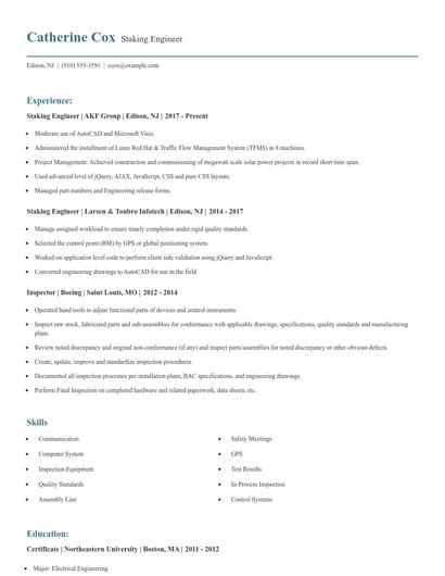 Staking Engineer Resume