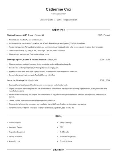 Staking Engineer Resume