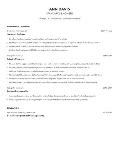 Standards Engineer Resume