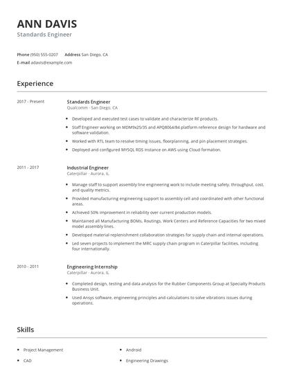 Standards Engineer Resume