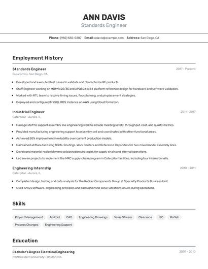 Standards Engineer Resume