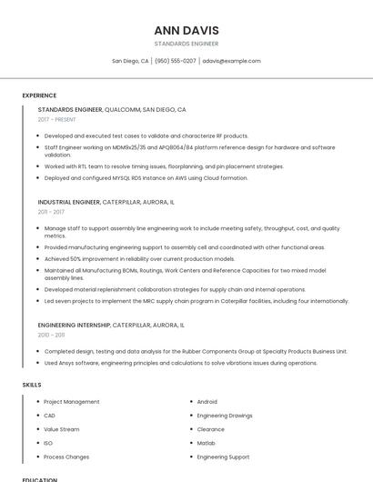 Standards Engineer Resume