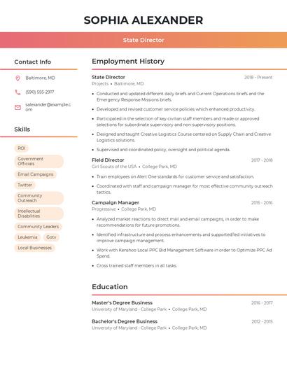 State Director Resume