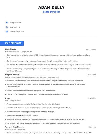 State Director Resume