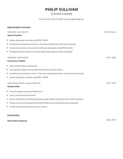 Station Cashier Resume