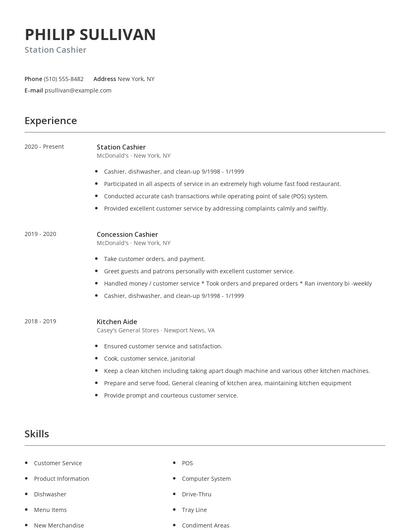 Station Cashier Resume