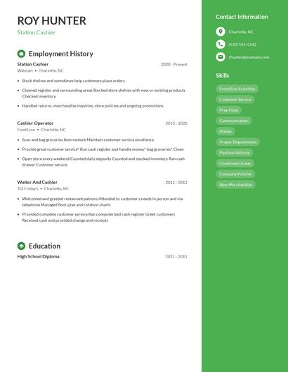 Station Cashier Resume