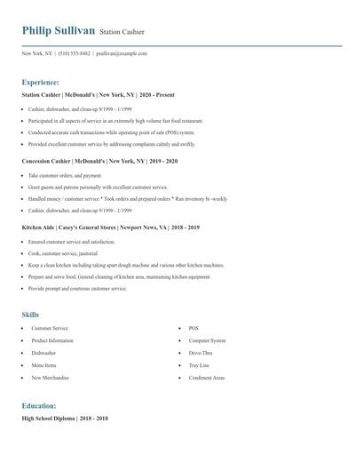 Station Cashier Resume