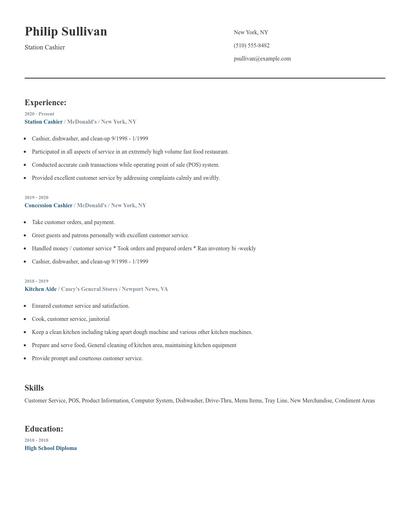Station Cashier Resume