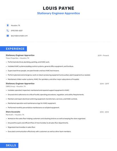 Stationary Engineer Apprentice Resume