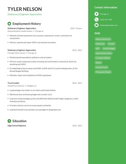 Stationary Engineer Apprentice Resume
