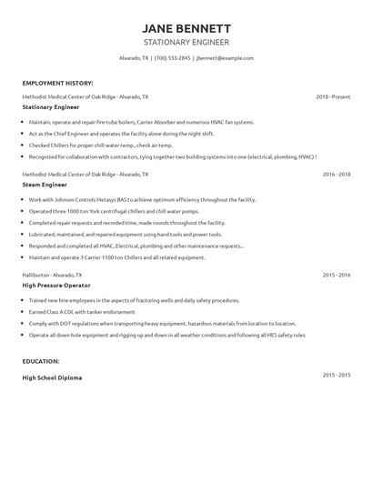 Stationary Engineer Resume