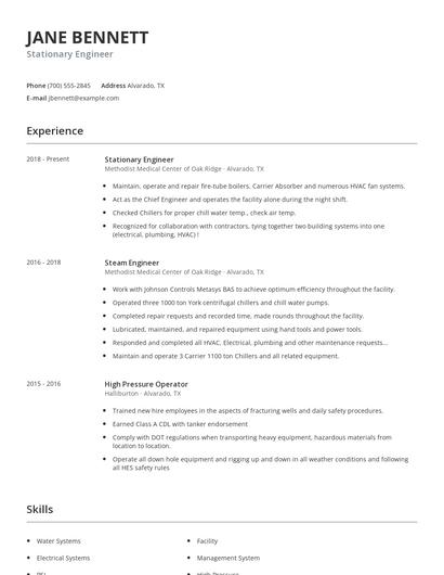 Stationary Engineer Resume