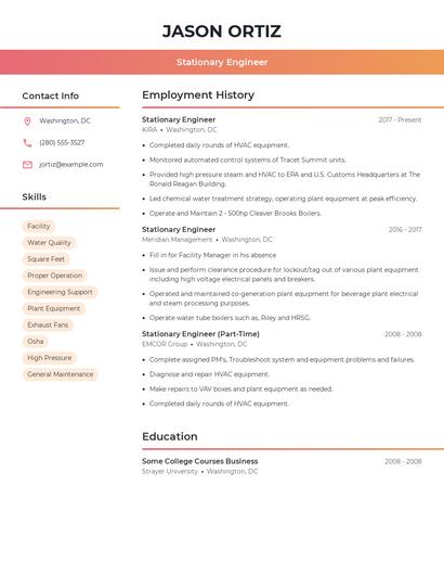 Stationary Engineer Resume