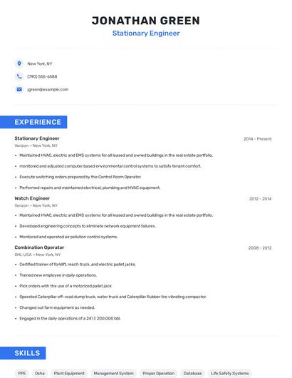 Stationary Engineer Resume
