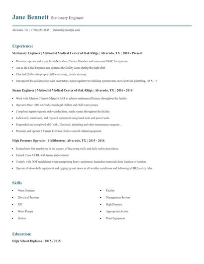 Stationary Engineer Resume