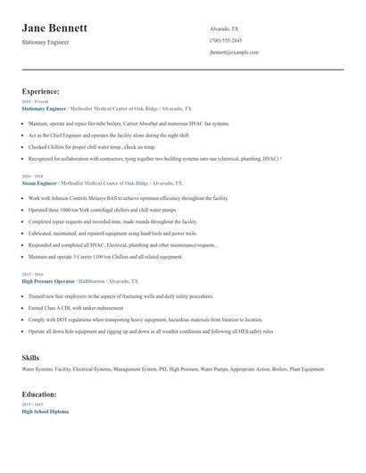Stationary Engineer Resume