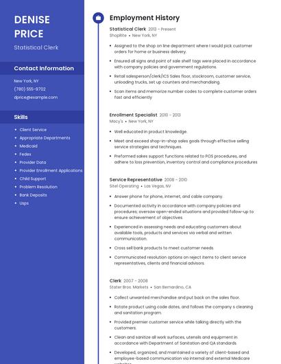 Statistical Clerk Resume