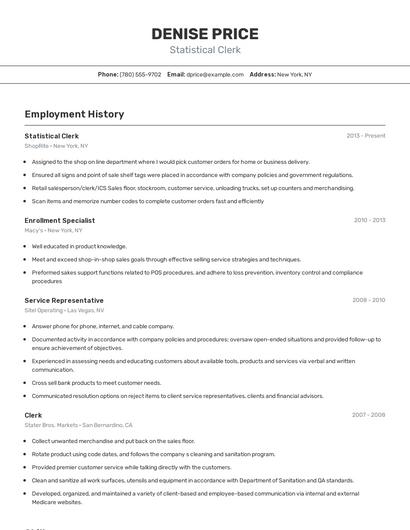 Statistical Clerk Resume