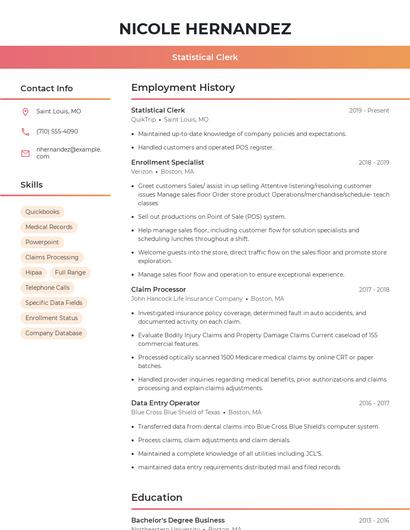 Statistical Clerk Resume