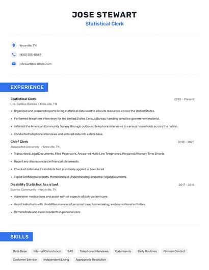Statistical Clerk Resume